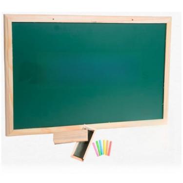 Imagem de Lousa quadro escolar 90x70 com porta giz apagador e giz(90x70 Verde com Porta Giz)