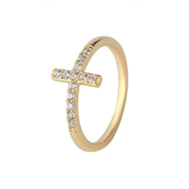 Imagem de Anel de compromisso prata ouro cruz design zircônia cúbica noivado casamento casamento joia para mulheres