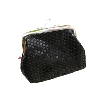 Imagem de Bolsa de batom clutch clássica bolsa de armazenamento pequena bolsa elegante porta-cartões de lantejoulas bolsa de moedas feminina (preto)