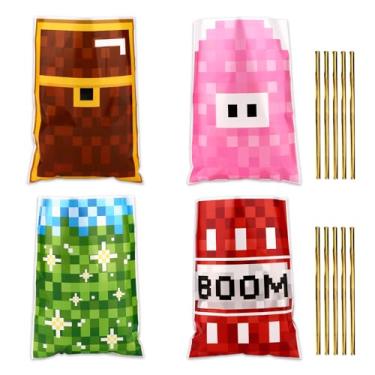 Imagem de 100un. Unidades Sacola Lembrancinhas com Pixel Art, Tema Videogame Sacola de Festa com Cordões Artigos de Festa Estilosos para Decoração Armazenamento Doces e Salgadinhos