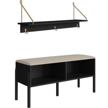 Imagem de Conjunto Sapateira Banco Estofada E Prateleira Artesano Nero - ARTESAN