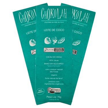 Imagem de Kit 3X: Chocolate ao Leite de Coco S/Açúcar Org CHoKolaH 70g