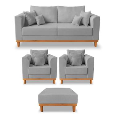 Imagem de Kit Sofá 3 Lugares E 2 Poltronas Beny + Puff Isa Linho Cinza