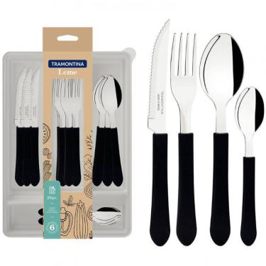 Imagem de Faqueiro 25 Peças Tramontina Leme Em Aço Inox Com Gaveteiro Preto