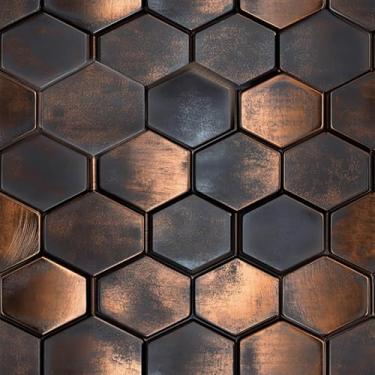 Imagem de HOMETITUTE 20 peças de adesivos hexagonais de cobre e azulejos pretos descascam e colem azulejos decorativos à prova d'água adesivos removíveis para cozinha, banheiro, escada, elevador, cobertura de
