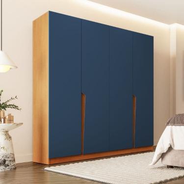 Imagem de Guarda Roupa Roupeiro 4 Portas 4 Gavetas Porto Freijó Azul Politorno Móveis