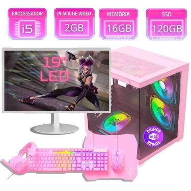 Imagem de Pc Gamer Completo Kit Computador Rosa Intel I5 16gb Ssd 120gb Placa De Video 2gb