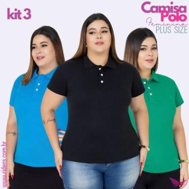 Imagem de Kit 3 Camisa Plus Size Gola Polo Feminina Tecido Premium e Ótimo Acaba
