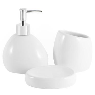 Imagem de Kit Banheiro Lavabo Cerâmica Serene Acessórios Branco 3 Pçs