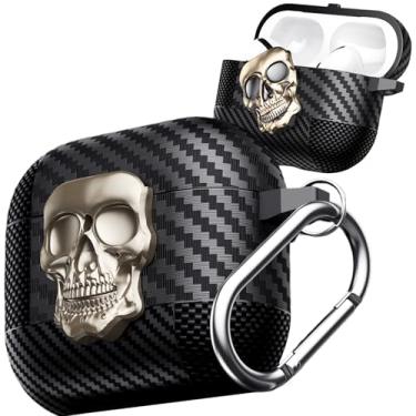 Imagem de Fofvccv Capa de caveira para Apple AirPods Pro 3 com cadeado e chaveiro, capa protetora de esqueleto rígido à prova de choque de fibra de carbono, estilo divertido e legal para AirPods Pro 3ª geração
