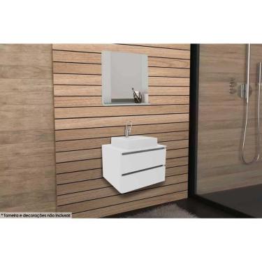 Imagem de Armário C- Balcão Banheiro Suspenso Bn3607 Cuba Bn3600 60cm E Espelho Bn3610 Branco - Tecno Mobili
