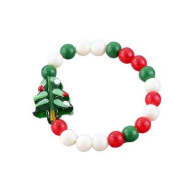 Imagem de Pulseira elástica elegante de cerâmica com contas vermelhas e verdes com cartões temáticos de Natal selecionados aleatoriamente e caixa de presente de fita
