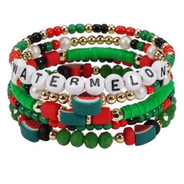 Imagem de Twinfree Pulseiras de frutas, pulseira de corda elástica com contas de disco de surfista, pingentes de joias femininas boêmias elásticas da amizade, One Size, Miçangas, Sem Pedra Preciosa