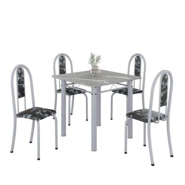 Imagem de Conjunto De Mesa Tubular 4 Cadeiras 70x70cm Mart Perola Com Tampo Em Granito Topázio Isabel 030 - Tudo De Móveis Preto Floral