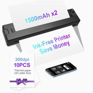 Imagem de wbk Impressoras portáteis sem fio para viagens, impressora térmica sem tinta, suporta 21,6 cm x 28 cm, papel térmico A4 e A5, mini impressora sem fio Bluetooth compatível com Android
