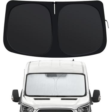 Imagem de Para-brisas para Ford E-Transit (2022-2025)/Transit (2015-2025), Persianas de janela dianteiras personalizadas, protetor solar dobrável para carro com para-sol de volante para bloquear UV e manter o