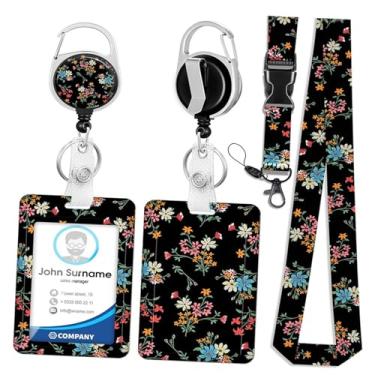 Imagem de Porta-crachá de identificação com clipe de carretel retrátil, cordão de identificação vertical para enfermeira, enfermagem, médico, professor, estudante, flor