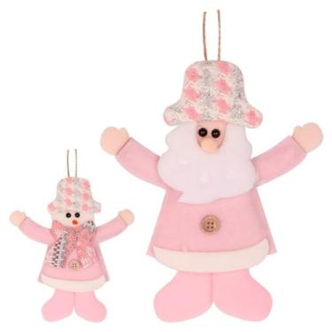 Imagem de Boneco Enfeite Papai Noel Com blusa Rosa Pink para Pendurar Familia Wish 18cm Natal Árvore Led Luzes Guirlanda Decoração