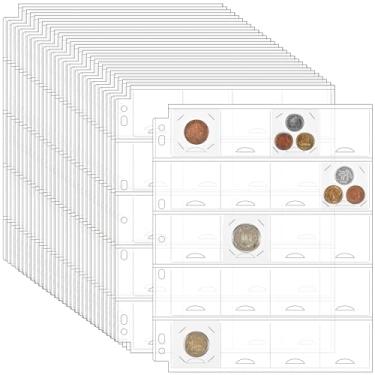 Imagem de 30 folhas Uncle Paul para fichário de moedas de 5 cm x 5 cm - 600 bolsos 7 furos para páginas de moedas para papelão compatível com fichário de coleta de moedas de 3 anéis, 4 anéis CS5430