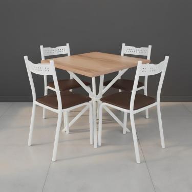 Imagem de Mesa De Aço Quadrada Com 4 Cadeiras De Jantar 75cm - Branco E Carvalho