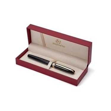 Imagem de Massete Linea Executive Caneta esferográfica moderna de luxo, preta brilhante com acabamento banhado a ouro 23K, tampa removível, gravável, apresentada em caixa de presente, refil extra incluído