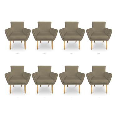Imagem de Kit 8 Poltronas Decorativa Leticia Suede Marrom Rato Pés Palito Castanho - Pallazio