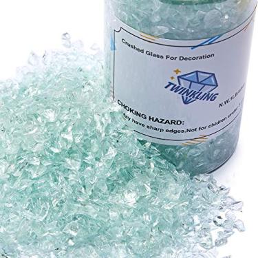 Imagem de TWINKLING Pedras de vidro de fogo de alto brilho, vidro quebrado, pedras de vidro triturado para fogueira, arte de resina, decoração de jardim de aquário, 9-12 mm (Aqua)