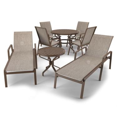 Imagem de Kit Espreguiçadeira Cadeira Mesa Alumínio Marrom Tela Mocca