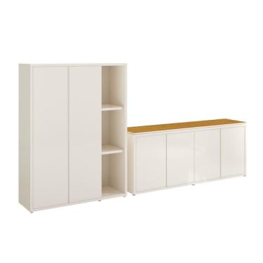 Imagem de Conjunto Sala De Jantar 2 Peças Armário Alto E Buffet Balcão - Off White E Cedro Off White E Cedro