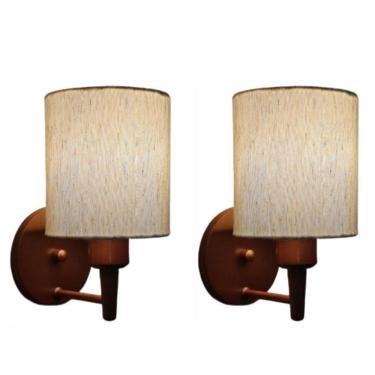 Imagem de Kit-2 Arandela Cilíndrica Md-2009 Base Cobre Cúpula Em Tecido 14x15cm Linho Bege - Bivolt