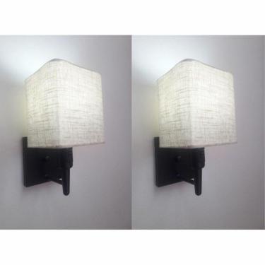 Imagem de Kit-2 Arandela Quadrada Md-2019 Preto C- Inter Liga E Desl Cúpula Rustico Bege - Bivolt