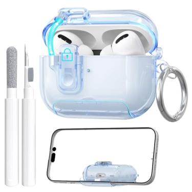 Imagem de Capa para AirPods Pro 3 (2025) com kit de limpeza, fofa com trava e kit de limpeza, [pop-up automático] Capa transparente de TPU macio com suporte e design à prova de poeira para AirPods Pro com