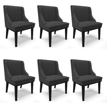 Imagem de Kit 06 Cadeiras De Jantar Corino Base Madeira Preto Preto