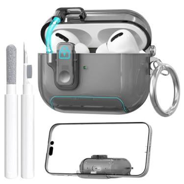 Imagem de Capa para AirPods Pro 3 (2025) com kit de limpeza, fofa com trava e kit de limpeza, [pop-up automático] Capa transparente de TPU macio com suporte e design à prova de poeira para AirPods Pro com