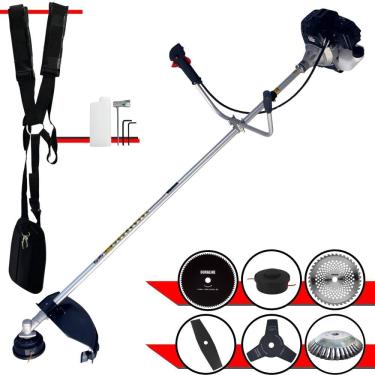 Imagem de Roçadeira Multifunções Toyama RT43LB25A À Gasolina 43cc 1,7HP 10.000rpm Com Carretel + Kit 4 Lâminas de Cortes + Escova de Aço Para Pavers e Calçadas