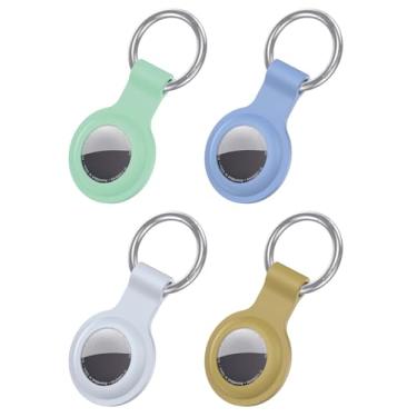 Imagem de Shiningwell Suporte AirTag com Keychian, compatível com Apple AirTags, capa protetora de silicone durável para Airtag, antiarranhões e acessório de chaveiro (verde claro + azul claro + cinza claro +