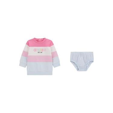 Imagem de GUESS Vestido ativo ecológico de manga comprida e capa de fralda para bebês meninas, Rosa claro + azul claro + branco, 6 Meses