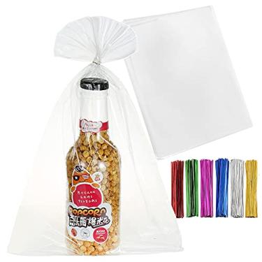 Imagem de Macoota 100 unidades de 50,8 cm x 76,2 cm sacos de celofane planos para celofane com 6 cores laços torcidos embalagens cestas de presente chás de bebê casamentos presentes sacos de celofane