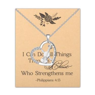 Imagem de FEELMEM Colar de violino, presente músico, versículo bíblico, filipenses 4:13, citações, música, amante, colar, violino, recital, presente, Small, Cobre, Zircônia cúbica