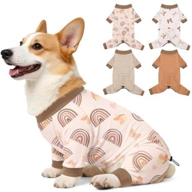 Imagem de Bienbee Pijamas para cães, 4 peças, pijamas macios e elásticos para cães, fantasia para cães pequenos, médios e grandes, meninos e meninas (conjunto marrom) - GG