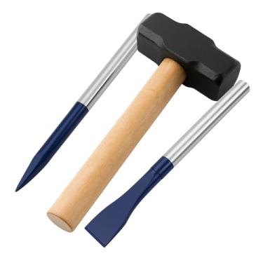 Imagem de Kit Pedreiro Marreta 1kg com Talhadeira e Ponteiro em Aço | Ferramentas para Construção, Demolição e Obras