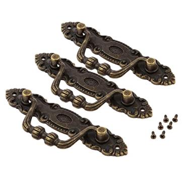 Imagem de barenx Pacote com 3 puxadores de ferragens de armário antigo - 2 furos, puxadores de ferragens de guarda-roupa de porta de cozinha com parafusos de montagem para gaveta, baú, lixo, cômoda