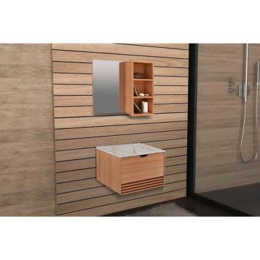 Imagem de Armário C- Balcão Banheiro Suspenso Bn3613 S- Cuba 60cm E Espelho Bn3609 Amêndoa-branco - Tecno Mobili