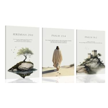 Imagem de 3 peças de arte de parede de Jesus emolduradas pinturas de arte cristã inspiradoras versículo bíblico em tela impressões minimalistas decoração de parede para sala de estar quarto decoração de igreja
