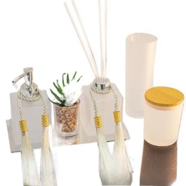 Imagem de Kit lavatório de vidro com difusor de aroma, sabão de vidro e decoração 10 peças(Branco)