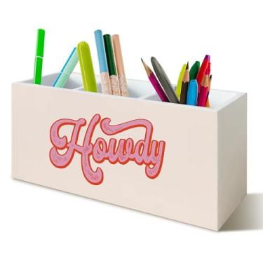Imagem de YTRGI Suporte de caneta para decoração de escritório ocidental, para mesa, placa de Howdy, retrô, Howdy, Western, de madeira, para acessórios de mesa, presentes ocidentais para mulheres e homens