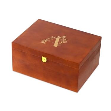 Imagem de InnoBeta Caixa de lembrança de presente personalizada, caixas de armazenamento de madeira, organizador decorativo com tampa para tesouro de memória, presentes iniciais para aniversário, Natal, A