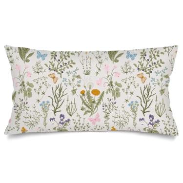Imagem de Capas de almofada lombar primavera 50 x 101 cm, capa de travesseiro floral longo para cama, verde sálvia planta selvagem tamanho king size fronha com fecho de envelope capa de almofada decorativa de