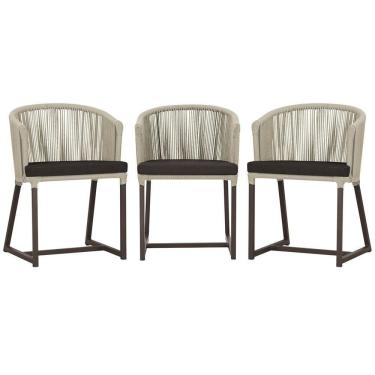 Imagem de 3 Cadeiras De Jantar Noronha Marrom Corda Náutica E9 Trama Rami