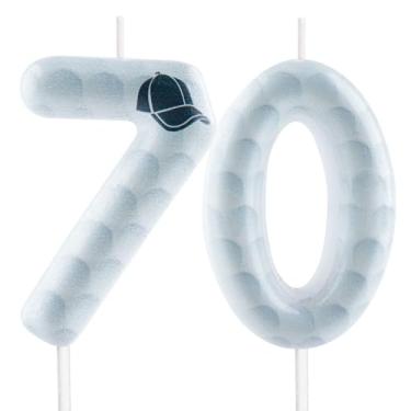 Imagem de Vela de golfe – velas de número 70 para topo de bolo, velas esportivas de aniversário de 6 cm, perfeitas como decorações de bolo com tema de golfe para homens, mulheres, aniversários, aniversários de